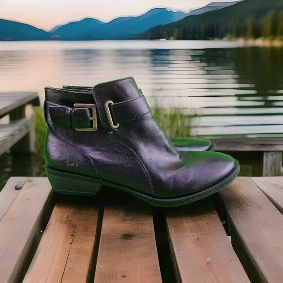 BORN BOC B.O.C Shoes - ✅Born B.O.C McLeod Black Ankle Booties W/Side Zip & Buckle Accent Women's 8M🚨